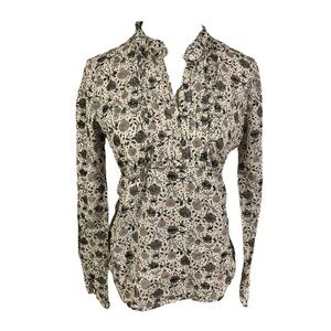 j. crew 100% cotton vintage floral flutter neckline women’s size 2 long sleeve